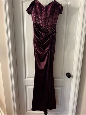 B. Darlin Burgundy Sequin Bodice Evening Dress